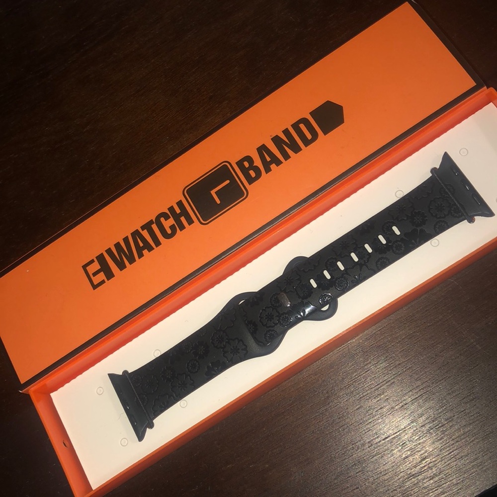 Smart watch strap Black etched flowers